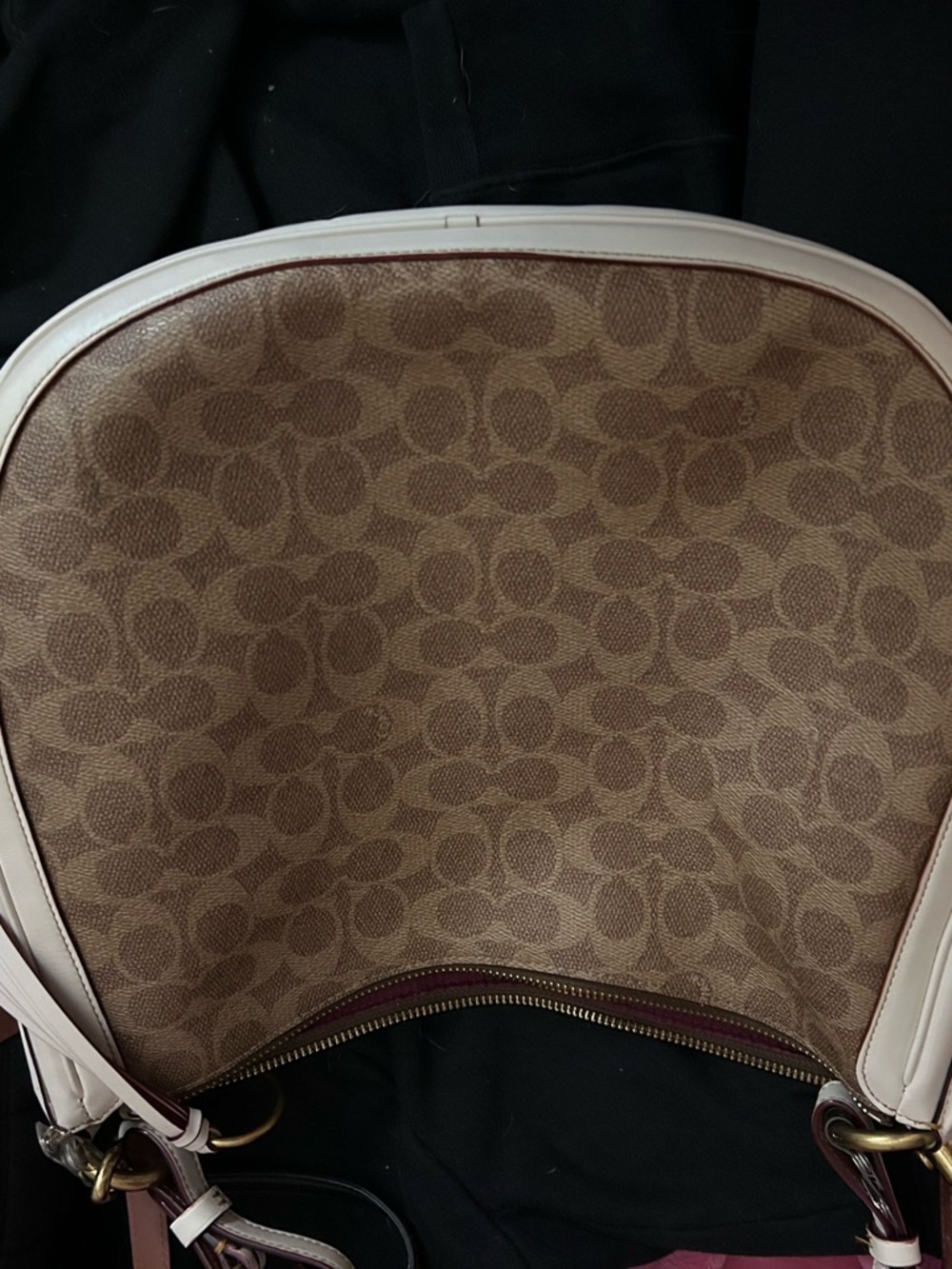 Coach Brown Signature Canvas Backpack with Cream Trim